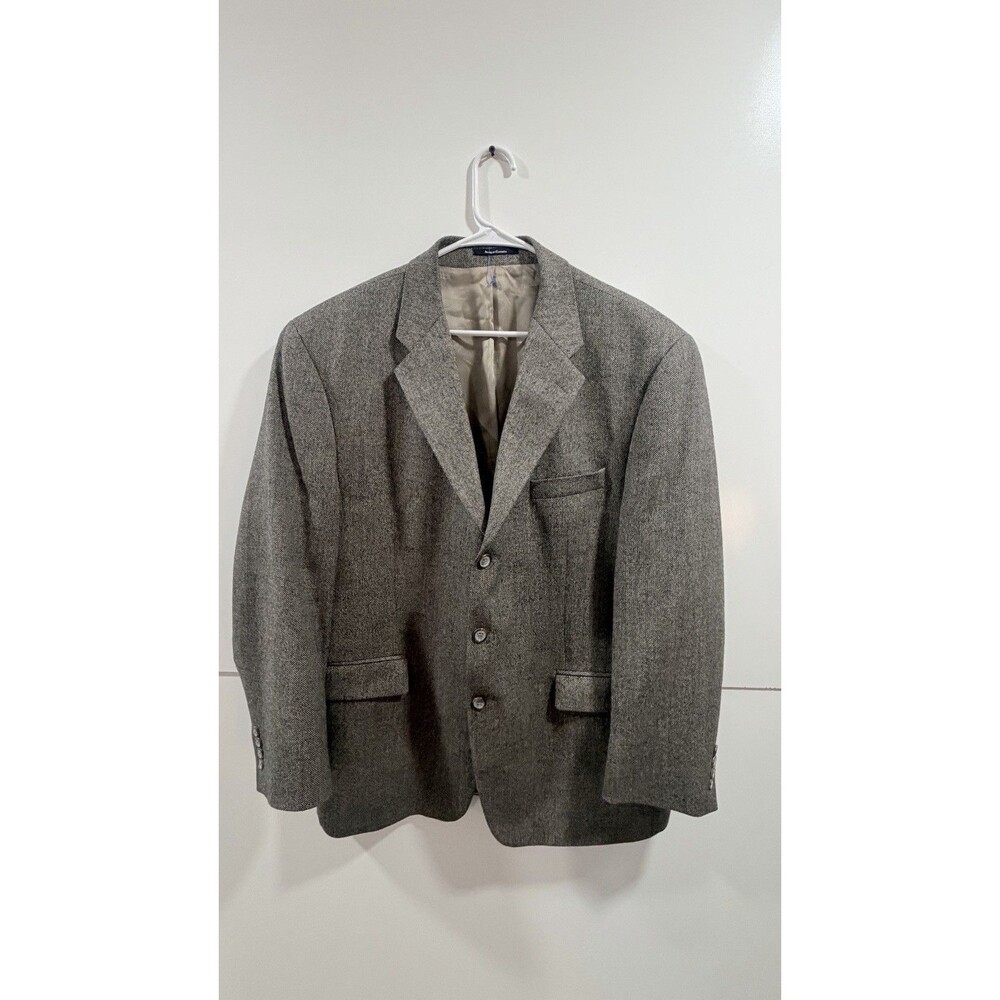 Chaps Ralph Lauren Mens 46R Wool Houndstooth Blazer Sport Coat Grey 46R